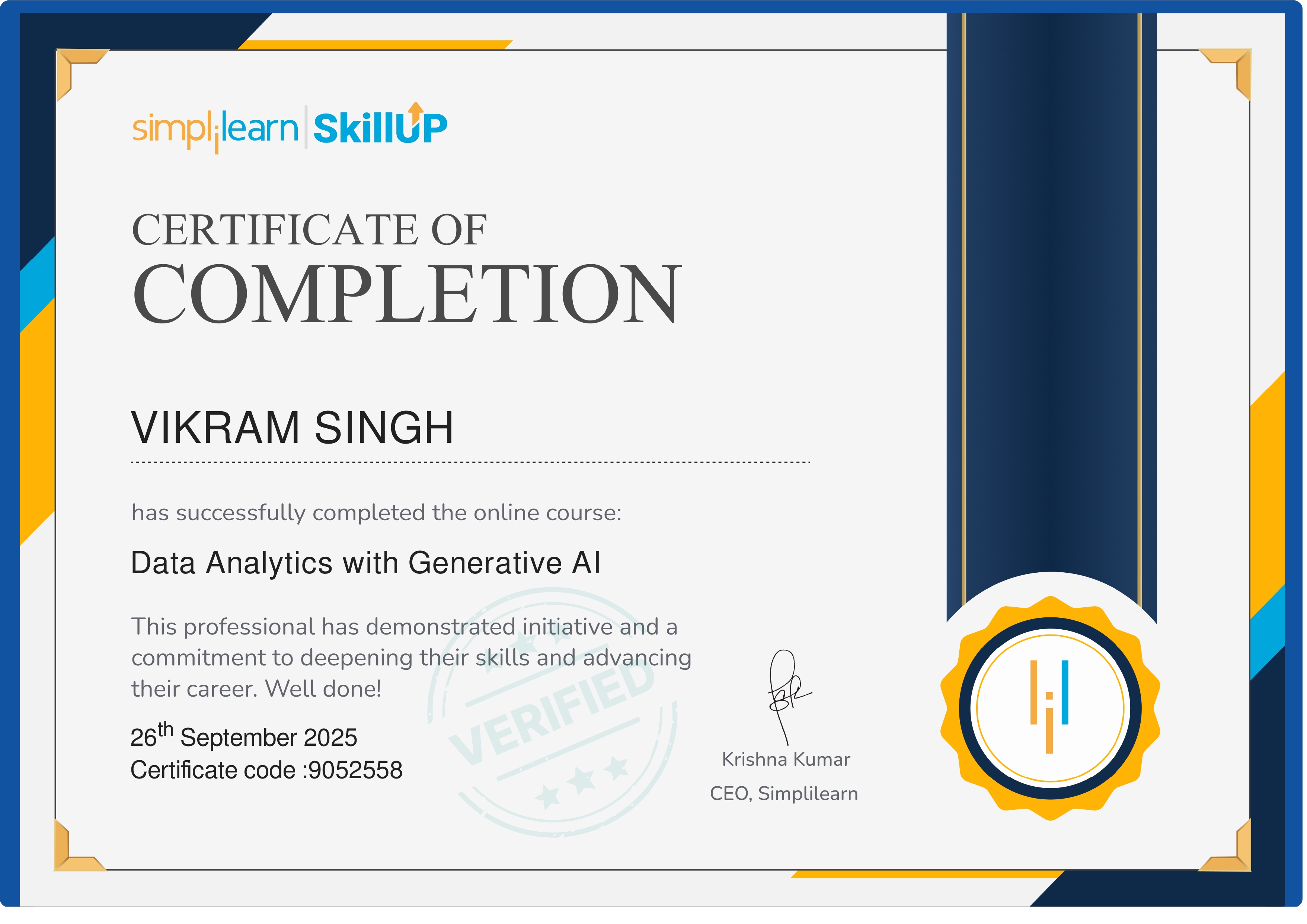 DA with GEN AI certificate